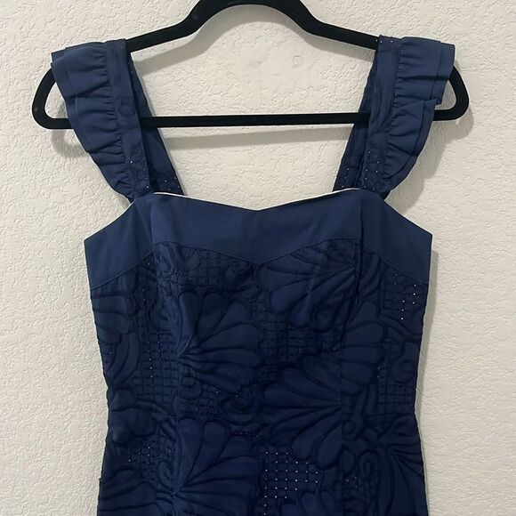 LILLY PULITZER A Dollop of Scallop Eyelet Sarafina Shift Dress, Navy, Size 2 - Picture 4 of 13
